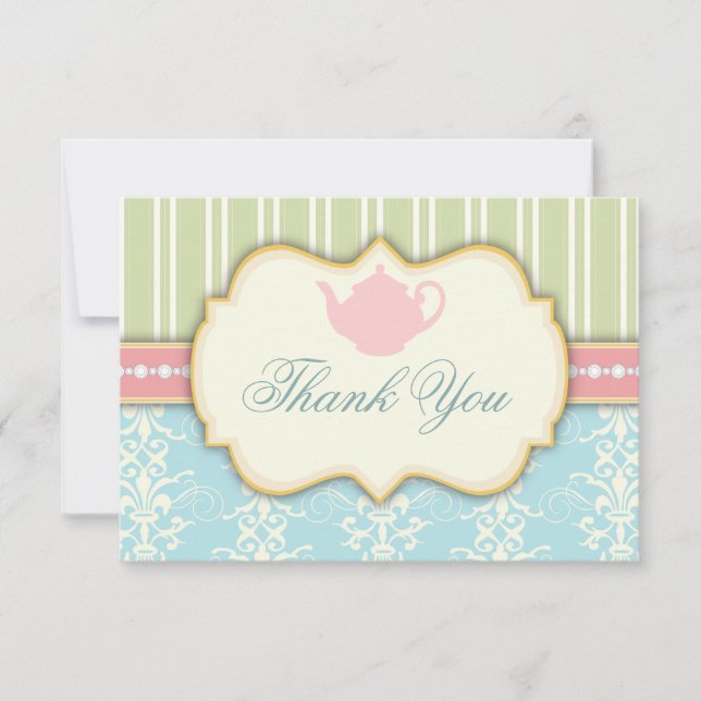 Convite de Chá de Noiva Chic Damask & Listrado (Frente)