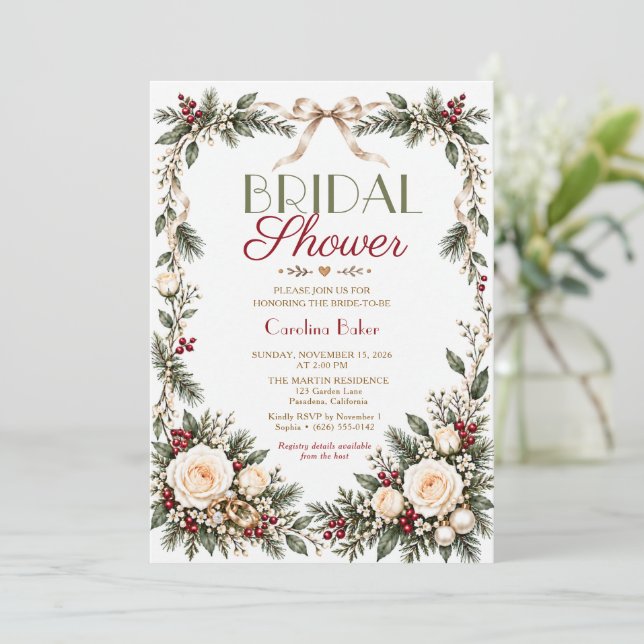 Convite de Chá de Noiva com Arco de Rosa de Marfim (Em pé/Frente)