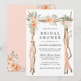 Convite de Chá de Noiva com Arco Floral Rosa Bege