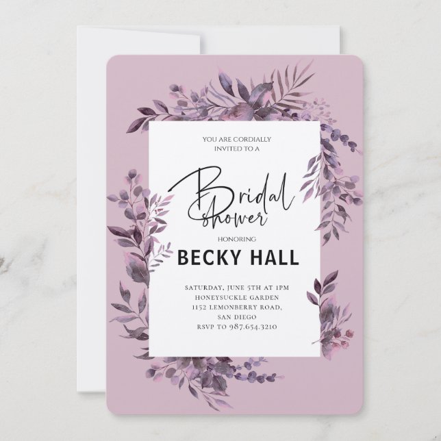 Convite de Chá de Noiva com Bordas de Folhagens (Frente)