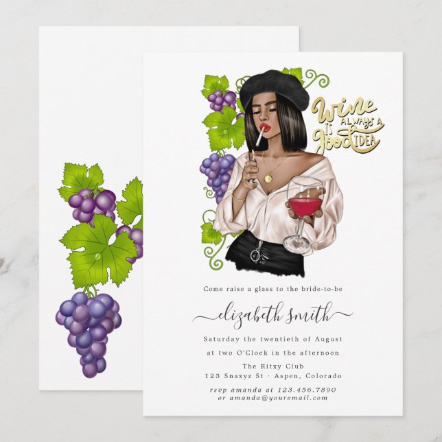 Convite de Chá de Noiva com Degustação de Vinho de (Frente/Verso)