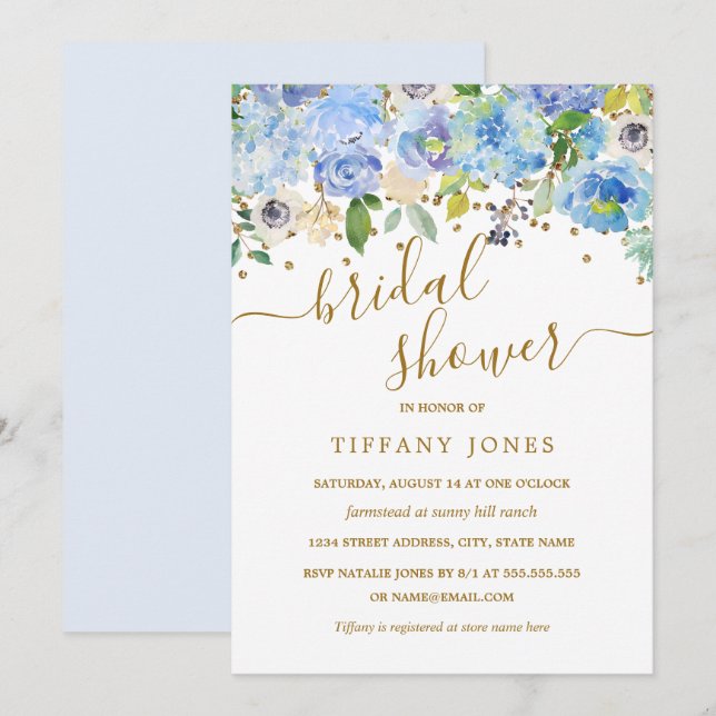 Convite de Chá de Noiva com Floral em Aquarela Dou (Frente/Verso)