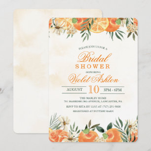 Convite de Chá de Noiva com Floral Laranja em Aqua