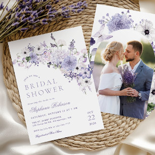 Convite de Chá de Noiva com Floral Roxo e Foto