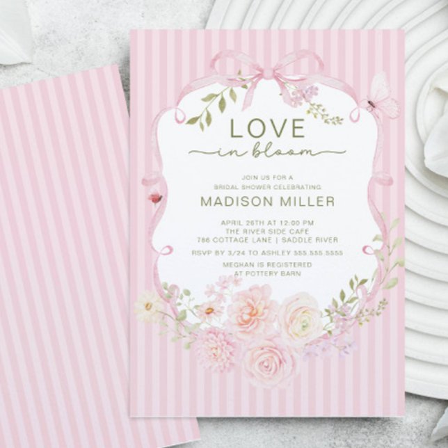 Convite de Chá de Noiva com Flores Rosa Amor em Fl (Criador carregado)