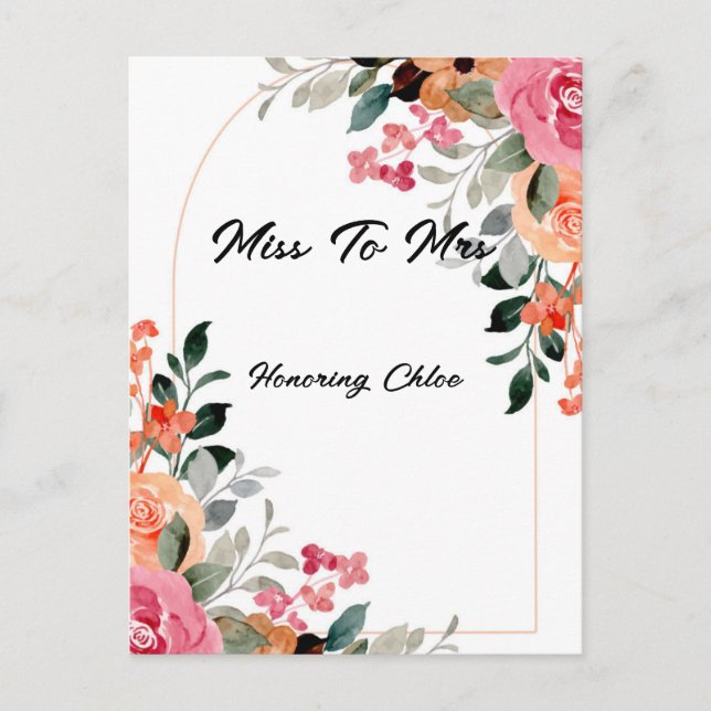 CONVITE DE CHÁ DE NOIVA COM FLORES ROSAS (Frente)