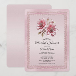 Convite de Chá de Noiva com Flores Rosas Modernas