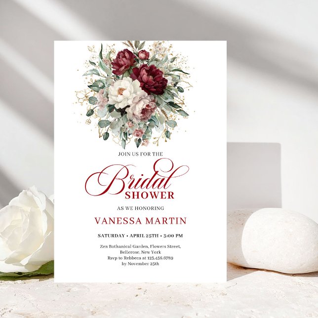 Convite de Chá de Noiva com Flores Soft Marsala (Soft Marsala Flowers Bridal Shower Invitation)