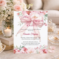 Convite de chá de noiva com laço rosa e pérolas fl