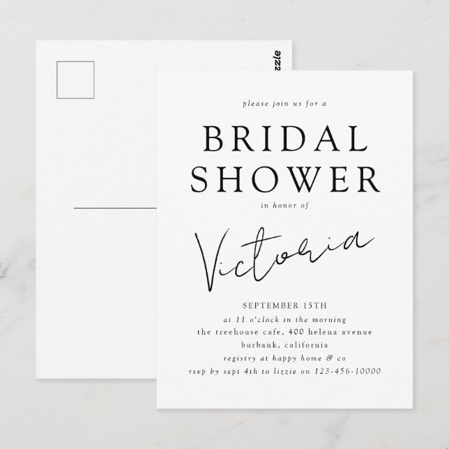 Convite de Chá de Noiva com Letra Moderna Minimali (Frente/Verso)