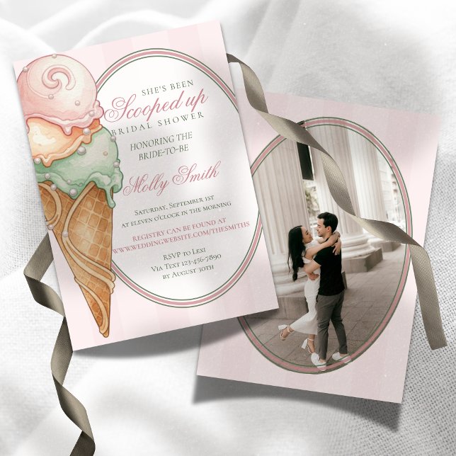 Convite de Chá de Noiva com Listra Rosa de Sorvete (Scooped Up Ice Cream Pink Stripe Bridal Shower Invitation)