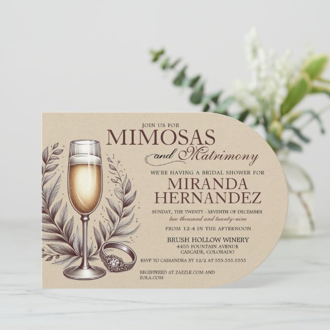 Convite de Chá de Noiva com Mimosas & Matrimônio (Em pé/Frente)