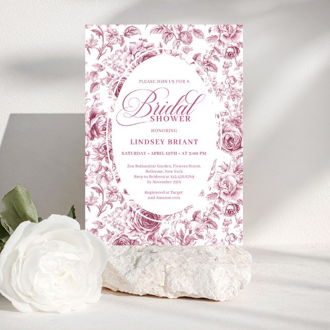 Convite de Chá de Noiva com Padrão Floral de Rosa  (Classic Floral Rose Pattern Bridal Shower Invitation)