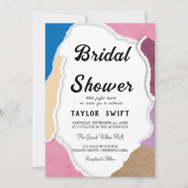 Convite de Chá de Noiva com Papel Rasgado e Texto 