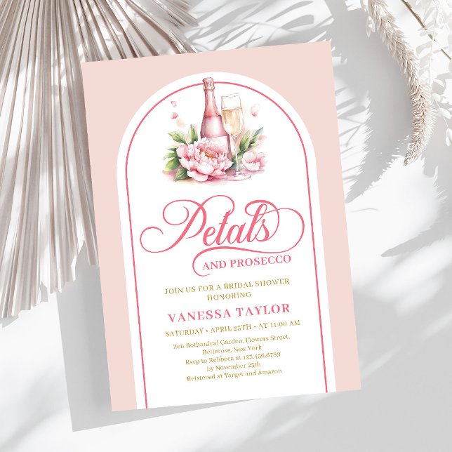 Convite de chá de noiva com pétalas românticas e p (Romantic petals and prosecco bridal shower invite)