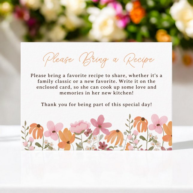 Convite de Chá de Noiva com Receita de Flores Silv (Boho Wildflowers Recipe Request Bridal Shower Enclosure Card)