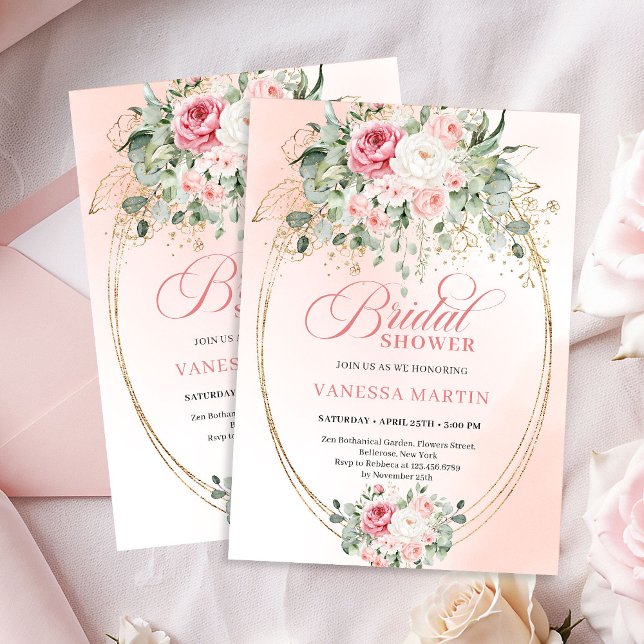 Convite de Chá de Noiva com Rosas Rosa Clássicas (Timeless Blush Pink Roses Bridal Shower Invitation)