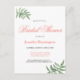 Convite de Chá de Noiva com Tema Botânico Coral Mo