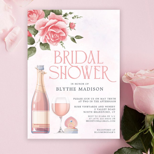 Convite de Chá de Noiva com Vinho Rosé Floral (Dis (Criador carregado)