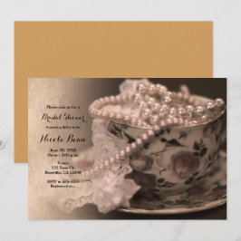 Convite de Chá de Noiva com Xícara de Chá e Pérola