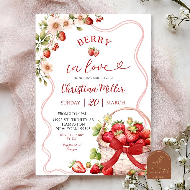 Convite de Chá de Noiva Coquette Berry In Love (Criador carregado)