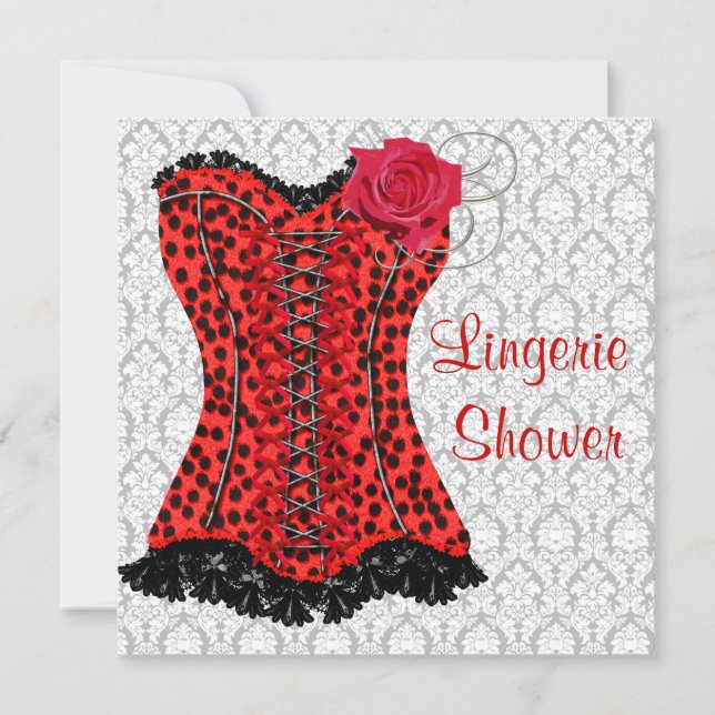 Convite de Chá de Noiva Corset Leopardo Vermelho (Frente)