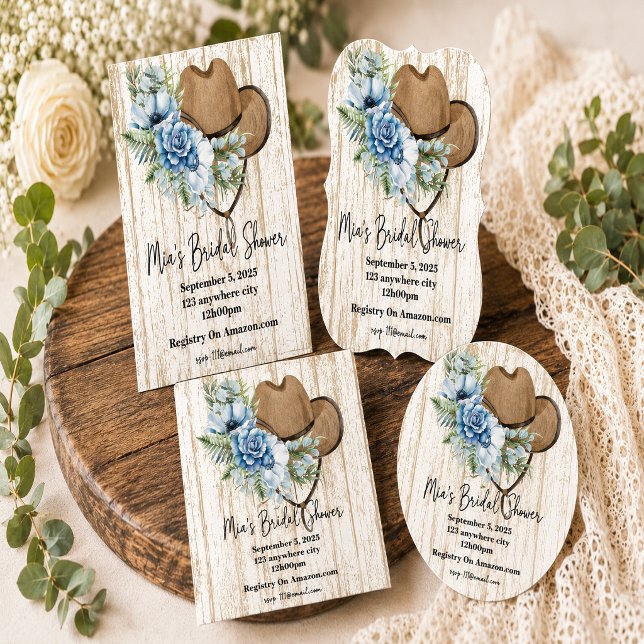 convite de chá de noiva cowgirl azul floral (Criador carregado)