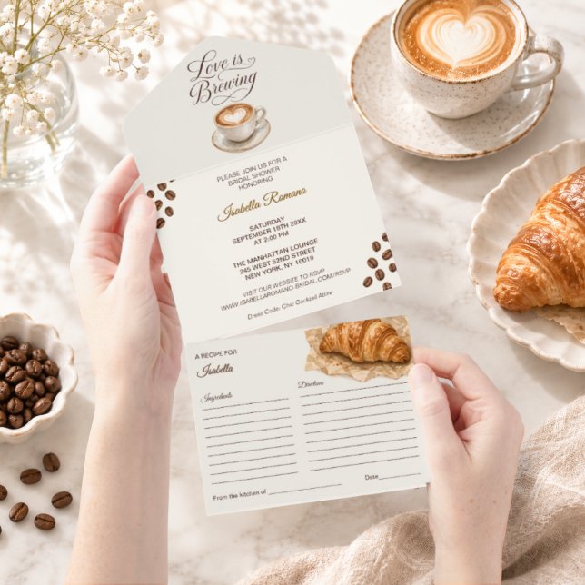 Convite de Chá de Noiva de Café & Cartão de Receit (Coffee Bridal Shower Invitation & Recipe Card)