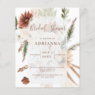 Convite de Chá de Noiva de Casamento Boho Pampas c
