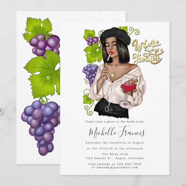 Convite de Chá de Noiva de Degustação de Vinho de  (Frente/Verso)