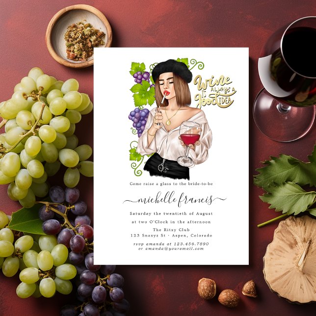 Convite de Chá de Noiva de Degustação de Vinho de  (French Wine Tasting Bridal Shower)