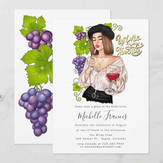 Convite de Chá de Noiva de Degustação de Vinhos de (Frente/Verso)