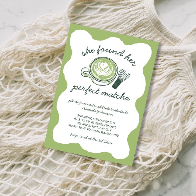 Convite de Chá de Noiva de Matcha Verde Perfeito D (Perfect Matcha Green Tea Hand Drawn Bridal Shower Invitation)