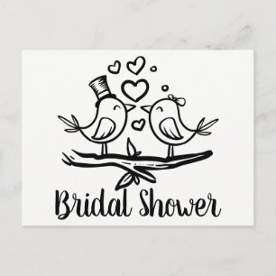 Convite de Chá de Noiva de Pássaros de Amor Preto 