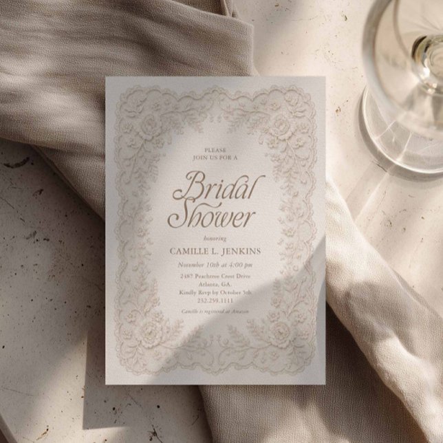 Convite de Chá de Noiva de Renda Floral Elegante (Elegant Lace Bridal Shower invite)