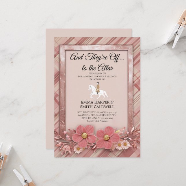 Convite de Chá de Noiva do Derby de Kentucky Rosa  (Frente/Verso In Situ)
