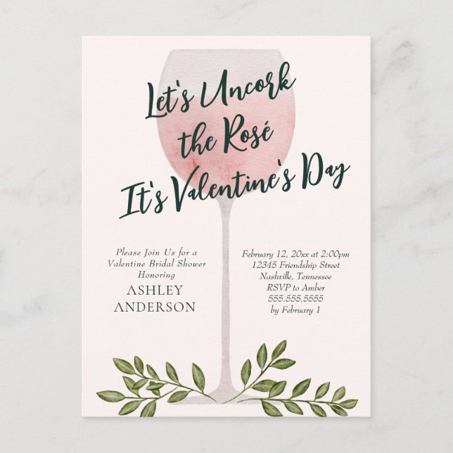 Convite de Chá de Noiva do Dia dos Namorados Rosé (Frente)