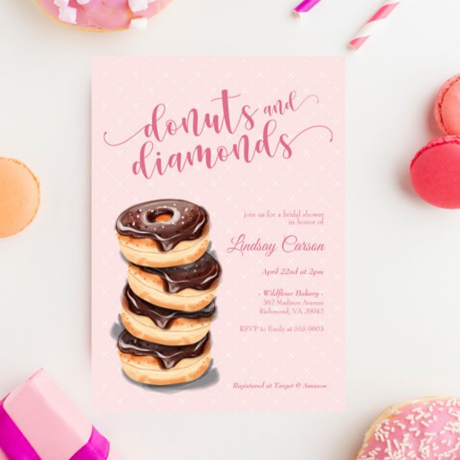 Convite de Chá de Noiva Donuts Rosa Diamantes (Criador carregado)