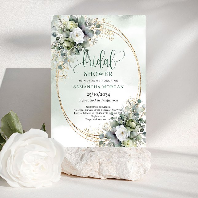 Convite de Chá de Noiva Elegância Fresca Eucalipto (Fresh Elegance Eucalyptus Bridal Shower Invitation)