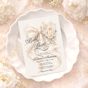 Convite de Chá de Noiva Elegante com Laço Floral