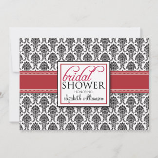 Convite de Chá de Noiva Elegante em Damask (vermel