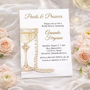 Convite de Chá de Noiva elegante Pérolas Prosecco