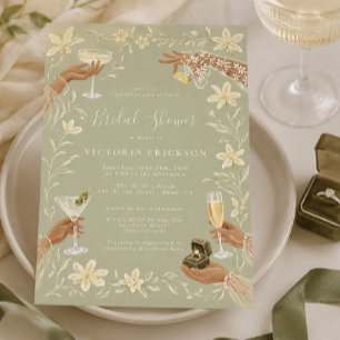 Convite de Chá de Noiva Elegante Sage Cocktail