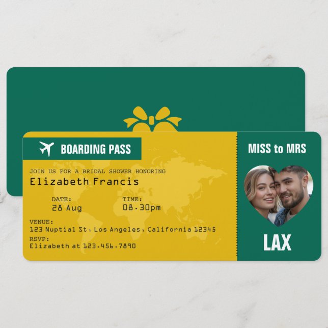 Convite de Chá de Noiva em Passagem de Embarque Ve (Frente/Verso)