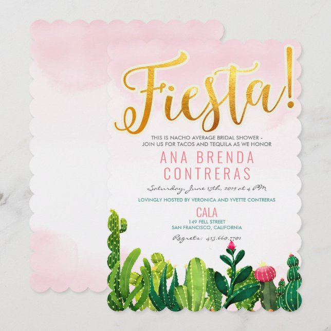 Convite de Chá de Noiva Fiesta Cactus (Frente/Verso)