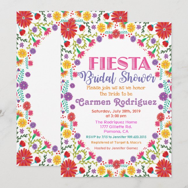 Convite de Chá de Noiva Fiesta Floral (Frente/Verso)