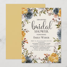 Convite de Chá de Noiva Floral Amarelo Azul