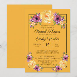 Convite de Chá de Noiva Floral Amarelo Mostarda