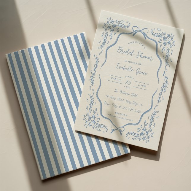 Convite de Chá de Noiva Floral Azul Chinoiserie (Criador carregado)