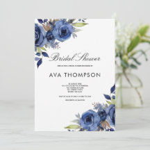Convite de Chá de Noiva Floral Azul Marinho